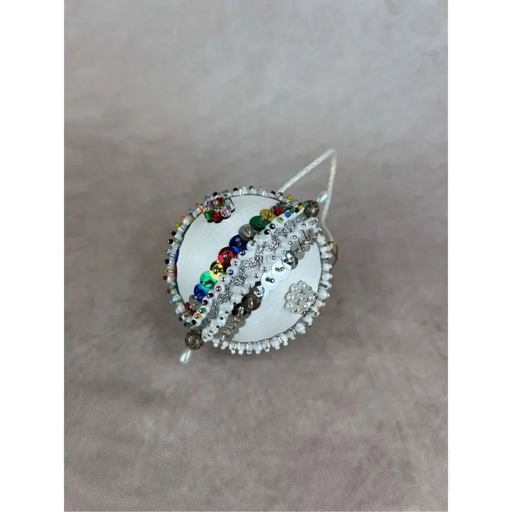 Vintage Beaded Ornament Satin and Pin Christmas Ornament MCM